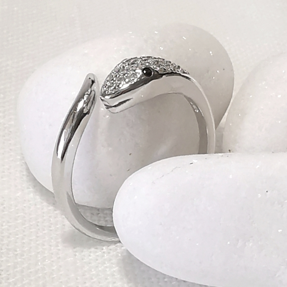 CZ black spinel gemstone sterling silver snake ring serpent 🆕